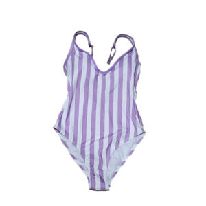 Kona Sol White and Purple striped one-piece swimsuit